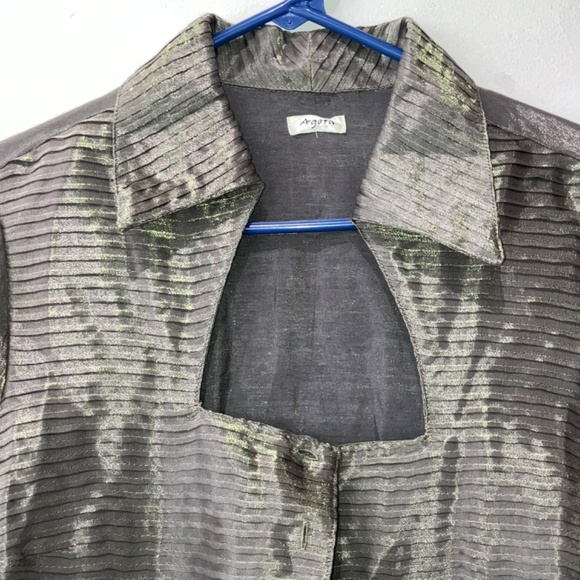 Iridescent, sage, green button-down blouse - Picture 5 of 12